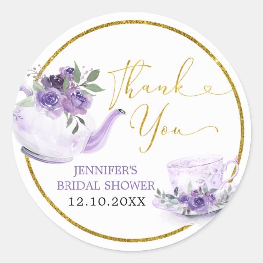 Lila florales Brautparty Tee Vielen Dank Aufkleber (Vorderseite)