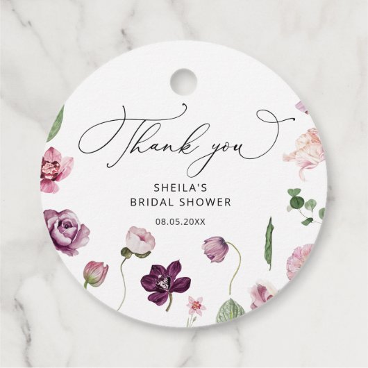 Lila florales Brautparty Vorzugstriche Geschenkanhänger (Rückseite)