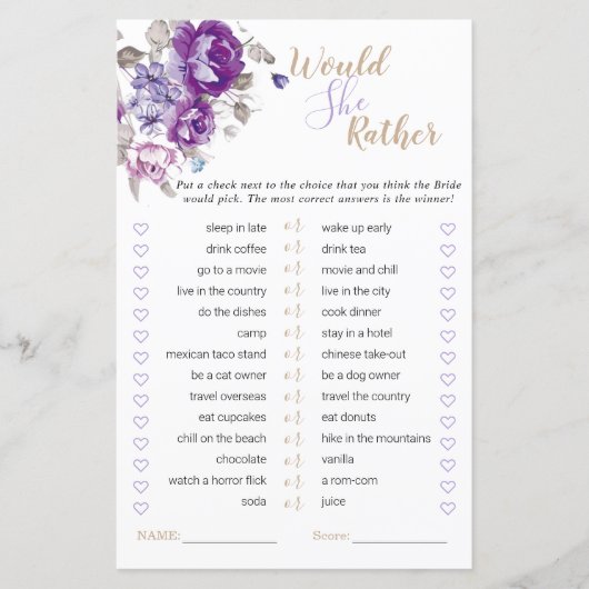 Lila florales Brautparty würde sie eher spielen (Vorderseite)