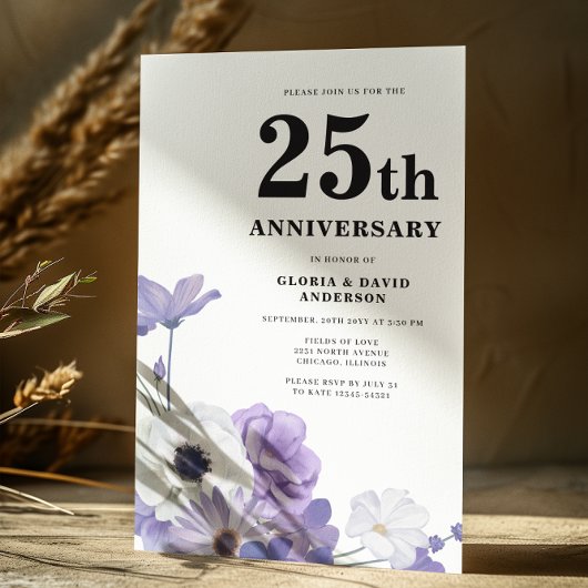 Lila florales Elegant 25. Hochzeitstag Einladung