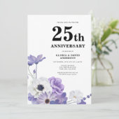 Lila florales Elegant 25. Hochzeitstag Einladung (Stehend Vorderseite)