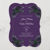 Lila florales Elegant Hochzeitgotik Einladung (Vorne/Hinten)