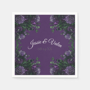 Lila florales Elegant Hochzeitgotik Serviette