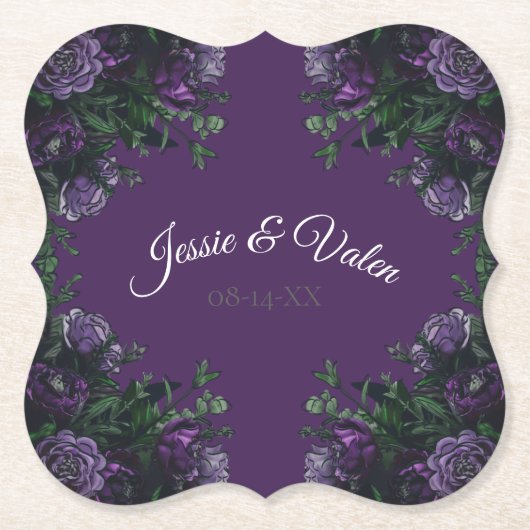 Lila florales Elegant Hochzeitgotik Untersetzer (Vorderseite)