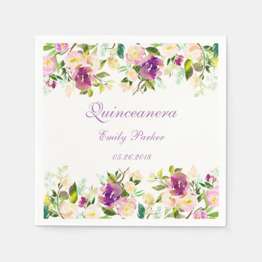 Lila florales Elegant Quinceanera Napkin Serviette (Vorderseite)