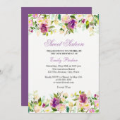 Lila florales Elegantes 16 . Geburtstag Einladung (Vorne/Hinten)