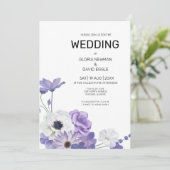 Lila florales Elegantes Hochzeitsempfang Einladung (Stehend Vorderseite)