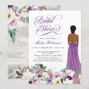 Lila florales Elegantes Hochzeitssorgen Brautpart Einladung