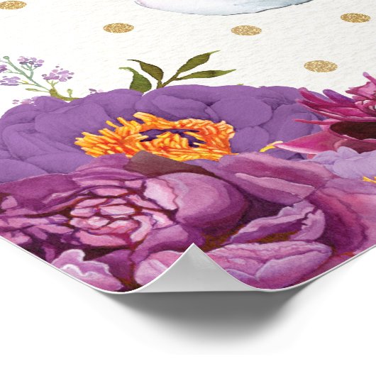 Lila florales Elephant Kinderzimmer Art Boho Deco Poster (Ecke)