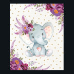 Lila florales Elephant Kinderzimmer Art Boho Deco  Poster<br><div class="desc">Adorable Babyelefant mit hübschem böhmischen Blumenkopfteil. Perfekte Ergänzung zum Kinderzimmer deines kleinen Mädchens.</div>