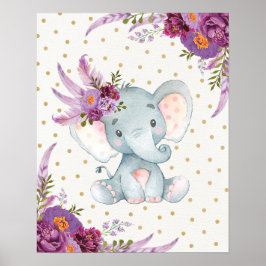 Lila florales Elephant Kinderzimmer Art Boho Deco  Poster