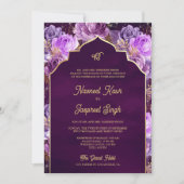 Lila florales Foto Anand Karaj Sikh Wedding Einladung (Vorderseite)