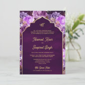 Lila florales Foto Anand Karaj Sikh Wedding Einladung (Stehend Vorderseite)