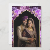 Lila florales Foto Anand Karaj Sikh Wedding Einladung (Rückseite)