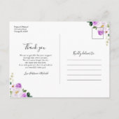 Lila florales Foto Geburtserklärung & Vielen Dank Postkarte (Rückseite)