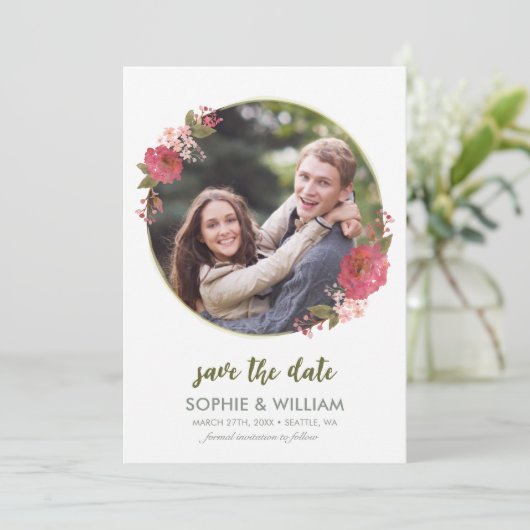 Lila florales Foto Save The Date (Stehend Vorderseite)