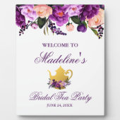 Lila florales Gold Brautparty Tee Willkommen Fotoplatte (Vorderseite)