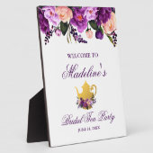 Lila florales Gold Brautparty Tee Willkommen Fotoplatte (Seite)