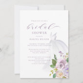 Lila florales Hochzeitskleid Brautparty Einladung (Vorderseite)