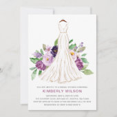 Lila florales Hochzeitskleid Brautparty Einladung (Vorderseite)