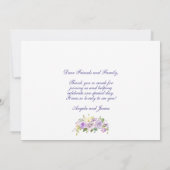 Lila florales Hochzeitsszenario mit Wasserfarbe Fo Dankeskarte (Rückseite)