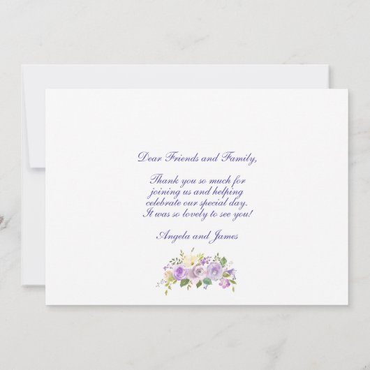 Lila florales Hochzeitsszenario mit Wasserfarbe Fo Dankeskarte (Rückseite)
