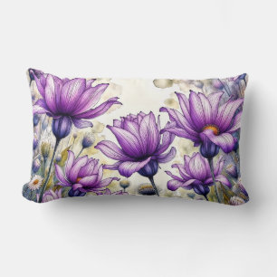 Lila Florales Kunstdruck   Aquarell Gänseblümchen- Lendenkissen