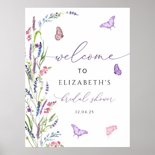 Lila florales Lavendel Brautparty Willkommen Poster (Vorne)