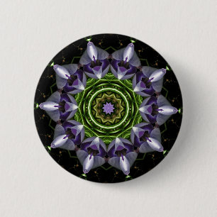 Lila florales Mandala-Kaleidoskop-Kunst Button
