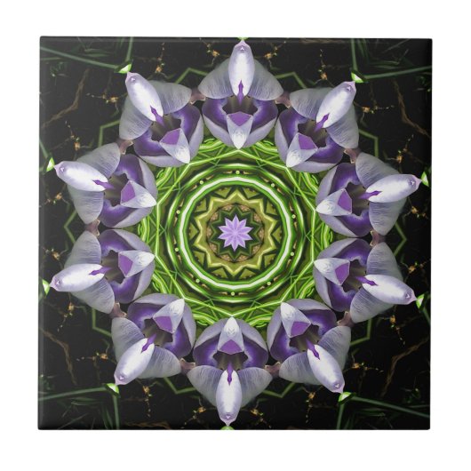 Lila florales Mandala-Kaleidoskop-Kunst Fliese (Vorderseite)
