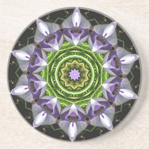 Lila florales Mandala-Kaleidoskop-Kunst Sandstein Untersetzer
