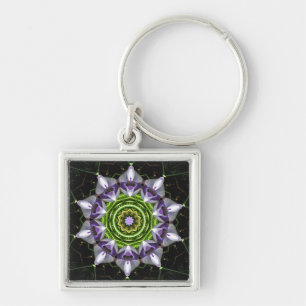 Lila florales Mandala-Kaleidoskop-Kunst Schlüsselanhänger