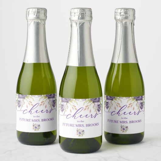 Lila florales Mini-Champagnerlabel Schaumweinetikett (Flaschen)