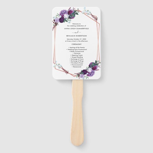 Lila florales modernes botanisches Hochzeitsprogra Fächer (Vorderseite)