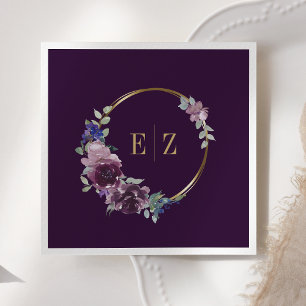 Lila florales Monogramm Boho Goldrahmen Hochzeit Serviette