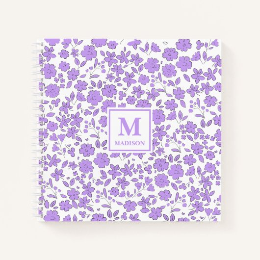 Lila Florales Monogramm-Schürze Notizblock (Vorderseite)