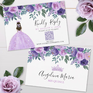 Lila Florales Quinceanera QR-Code RSVP Karte