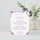 Lila florales Quinceñera Budget Friendly Menu (Stehend Vorderseite)