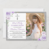 Lila florales Silbermädchen 1. Foto der Heiligen K Einladung (Vorderseite)