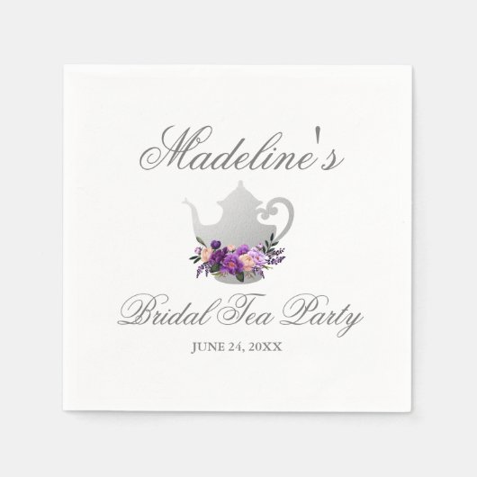 Lila florales Silver Brautparty Tee Party Serviette (Vorderseite)