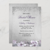 Lila florales Silver Glitzer Brautparty laden Einladung (Vorne/Hinten)
