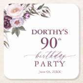 Lila Florales Skript 90. Geburtstag Rechteckiger Pappuntersetzer (Vorderseite)