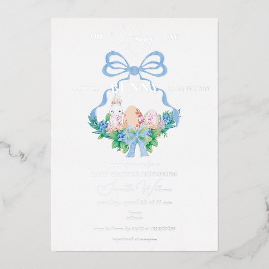 Lila florales Wappen Osterfest Kinderdusche Folieneinladung (Vorderseite)