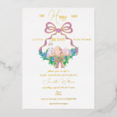 Lila florales Wappen Osterfest Kinderdusche Folieneinladung (Vorderseite)