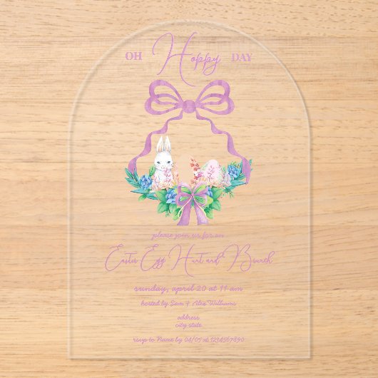 Lila florales Wappen Osterkorb Ei Hunt Brunch Acryleinladungen (Vorderseite)