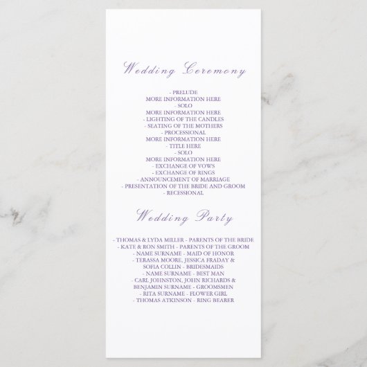 Lila floralromantische Hochzeitsprogramme Programm (Rückseite)