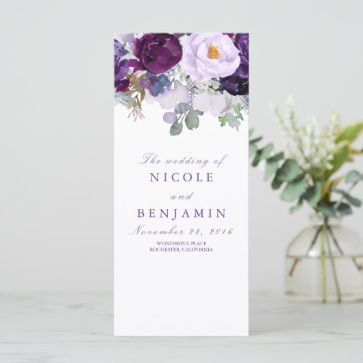 Lila floralromantische Hochzeitsprogramme Programm (Stehend Vorderseite)