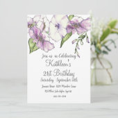 Lila Florals 21. Geburtstag Einladung (Stehend Vorderseite)
