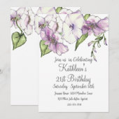 Lila Florals 21. Geburtstag Einladung (Vorne/Hinten)