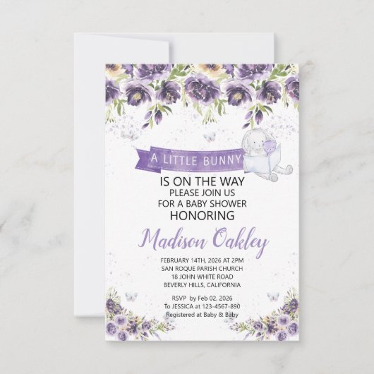 Lila Florals Eine kleine Sonnendusche kündigen Ankündigung (Vorderseite)